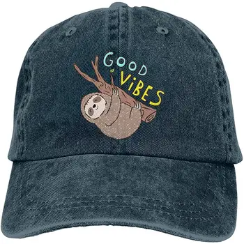 

Unisex Adults Vintage Washed Baseball Cap Adjustable Dad Hat - Good Vibes Sloth Black