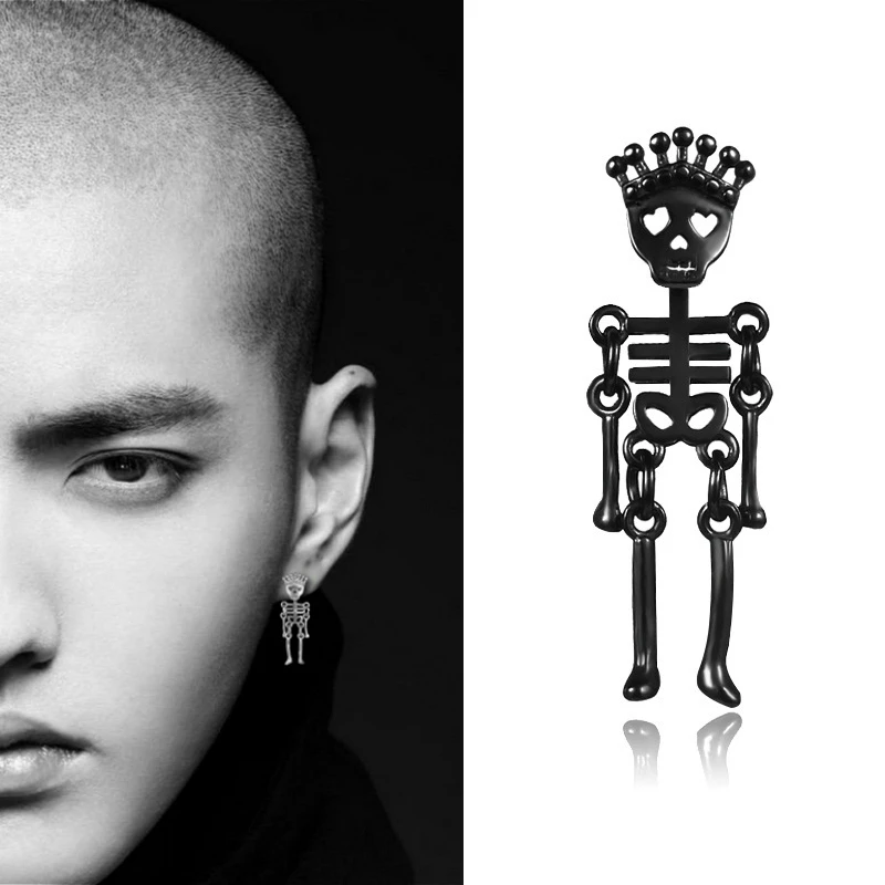 Stainless Steel Black Skeleton Halloween Earrings Jewelry Party Rock Punk Skull Dangle Drop For Mens Fashion Accessories 1pcs |