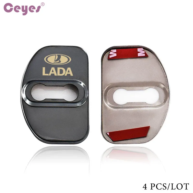 Black Ceyes Covers For Lada Vesta XRAY Granta Kalina Priora Largus Auto Emblems Accessories Car Door Lock Covers Case Stainless Steel - Цвет: Black