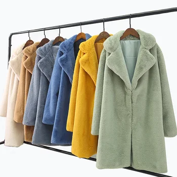 

Women Plus Size Faux Fur Long Coat Autumn Winter Plush Warm Soft Outerwear Elegant Slim-fit Lapel Overcoat Casual Button Jacket