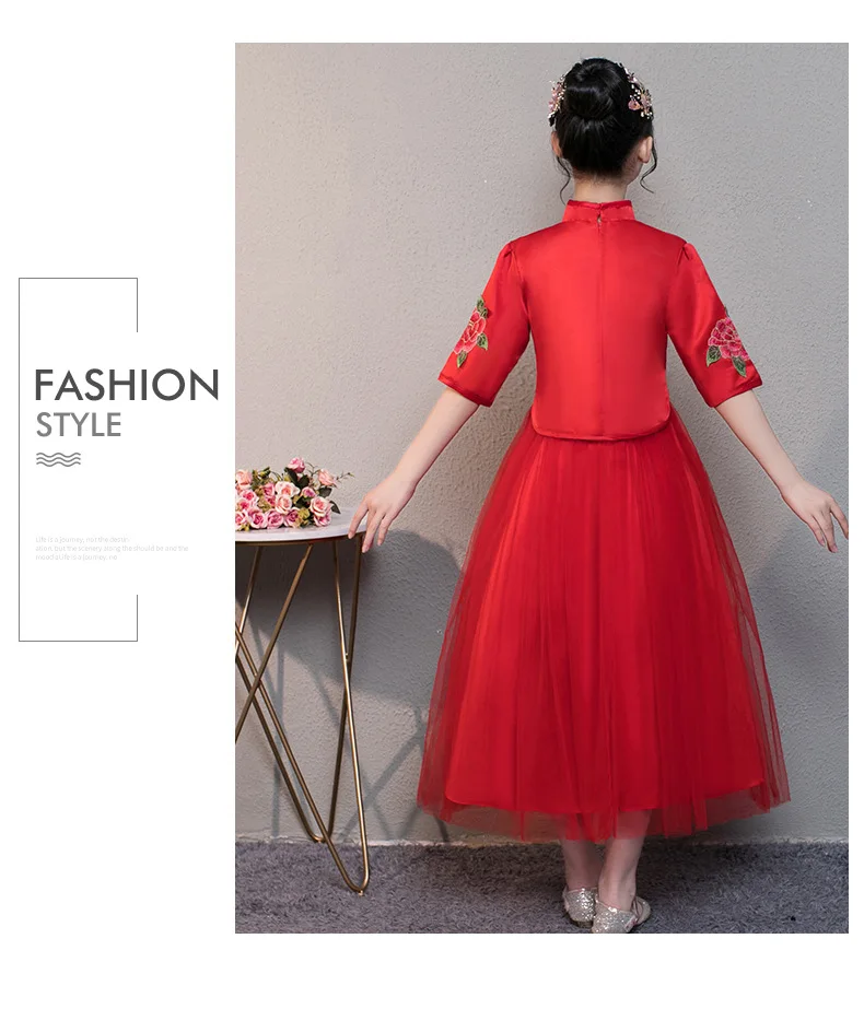 Детское платье в китайском стиле для девочек Cheongsam/Детский комплект из двух предметов, платье принцессы торжественное платье-пачка для выступлений