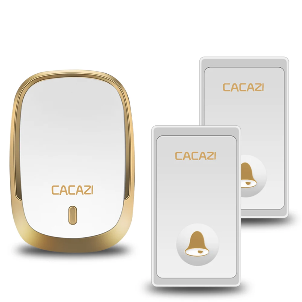 2 button 1 receiver CACAZI автономный водонепроницаемый беспроводной дверной звонок светодиодный светильник без батареи Домашний Беспроводной дверной звонок США ЕС вилка 1 Кнопка 1 2 приемника - Цвет: 2 button 1 receiver
