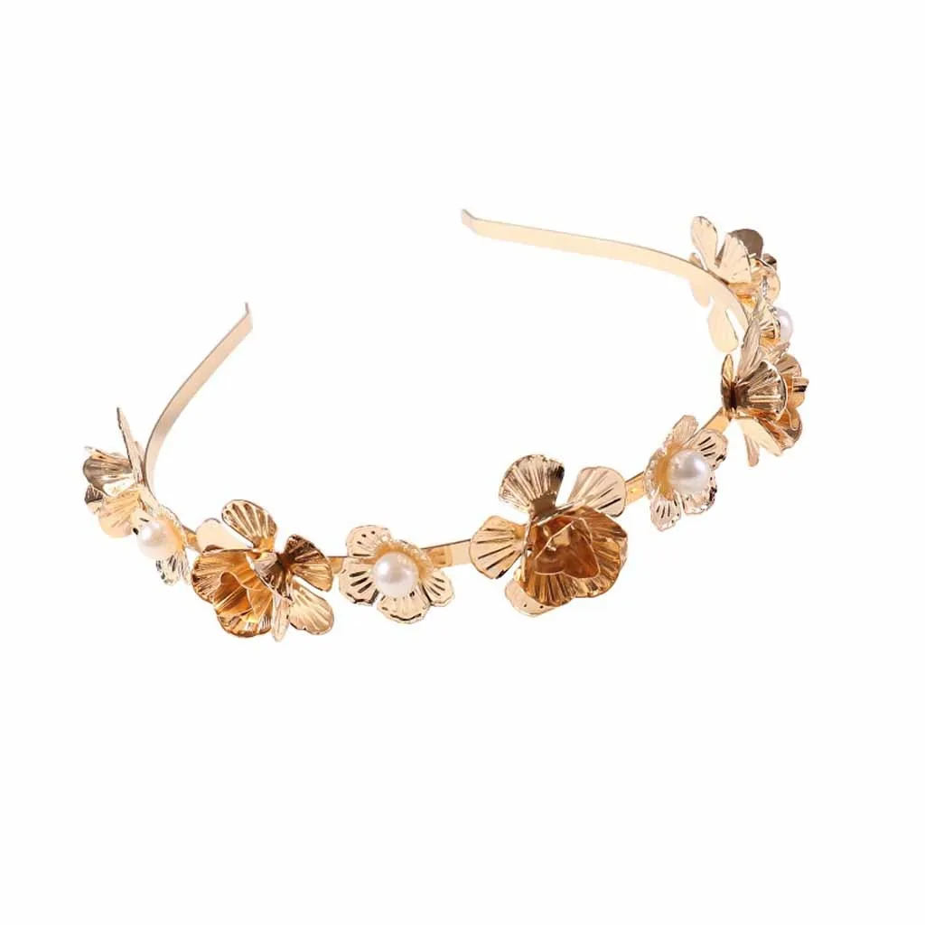 Жемчужный Цветок ободок с листьями простые дамы Ретро стиль аксессуары для волос Цветочные estalic резинка для волос резинки для волос