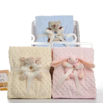 

Cute Animal Blanket 75x100 cm With Rattle Warm Fleece Kids Blanket Newborn Nap Blanket Stroller Cover Quilt Bedding Set