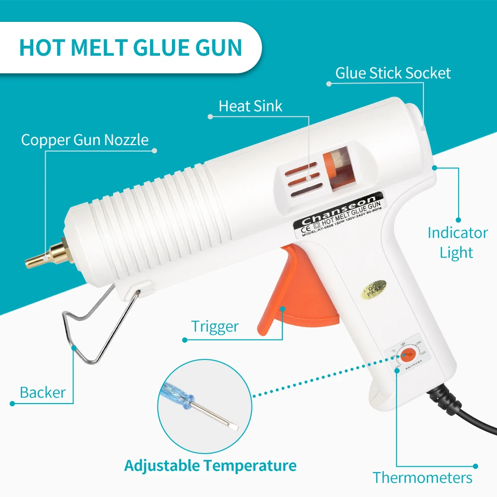 Chanseon 150W EU/US Hot Melt Glue Gun Smart Adjustable Temperature  Copper Nozzle Heater Muzzle Diameter 11mm Craft  Repair Tool 3