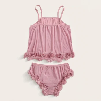 

2pcs Girl Fashion Sweet Lace Stitching Suspenders Pajamas Sleeveless Vest Shorts