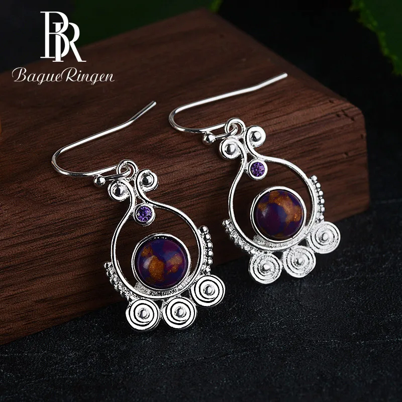 Begua Ringen, этническое производство, Чароит, серебро 925, ювелирное изделие, Висячие серьги для женщин, свадебные, брендовые, вечерние,, хорошее ювелирное изделие, подарок
