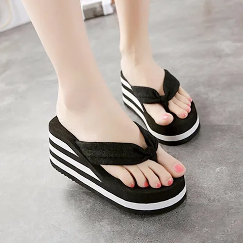 Sandals Women High Heel Zapatillas Summer Shoes Summer Fashion Wedges Slippers Black Pantufa Home Bathing Flip Flops