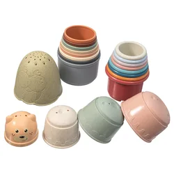 Tazas apilables de silicona para bebé, mordedor de Gel de sílice sin BPA, bloques de construcción, reloj de arena, juguetes de plástico apilados, juguetes educativos para niños
