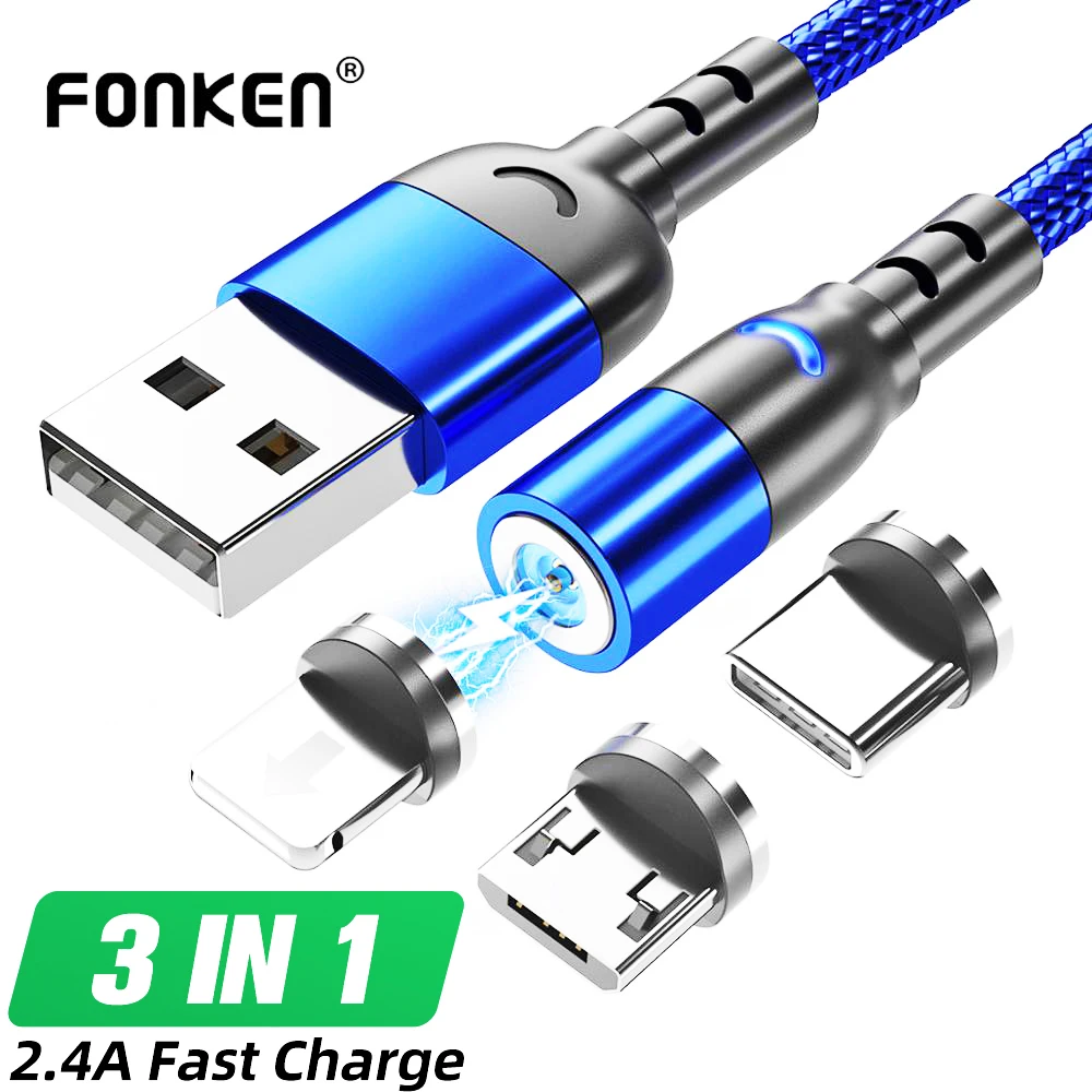 FONKEN-Cable magnético Micro USB para teléfono móvil, Cable cargador magnético USB tipo C para Iphone 11 8