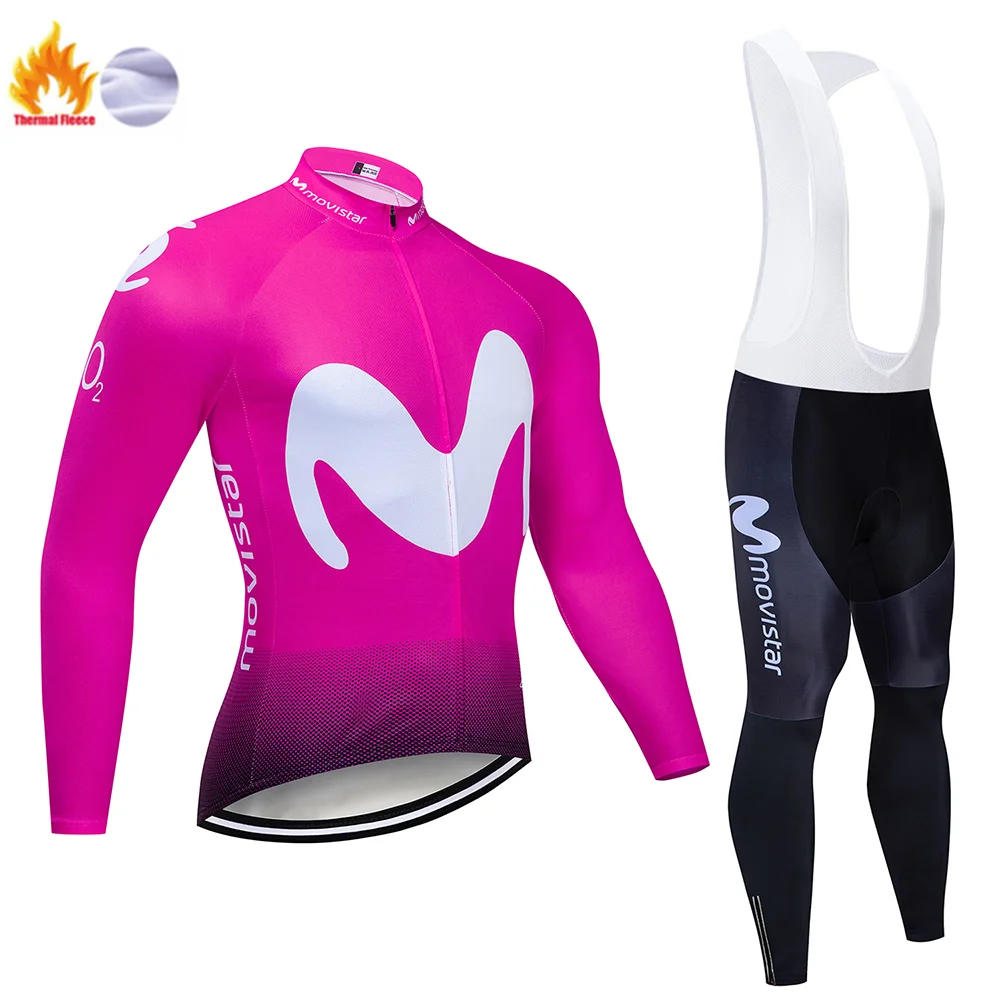 Cycling suit Movistar зимний термальный флис с длинными рукавами Велоспорт Джерси Набор мужская одежда велосипед Майо Ropa Ciclismo - Цвет: Cycling suit