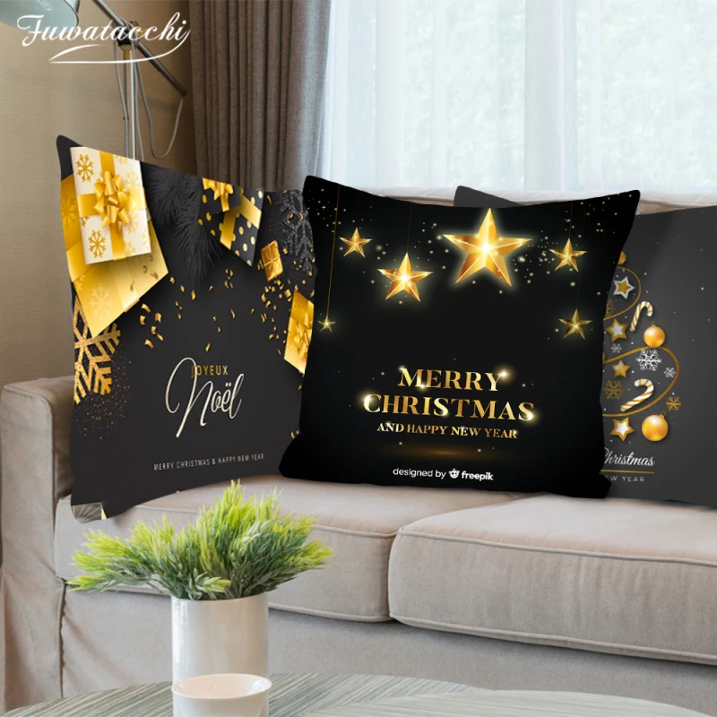 

Fuwatacchi Merry Christmas Cushion Cover candy Printed Xmas Tree Deer Pillow Covers Home Sofa Car Decor Throw Pillowcases