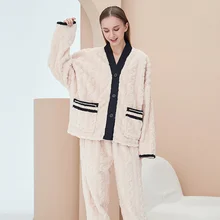 2021 Coral Velvet Pajamas Female Autumn Winter Flannel Pajamas Suit Cardigan Couple Home Clothes Sweet Temperament Fashion Best
