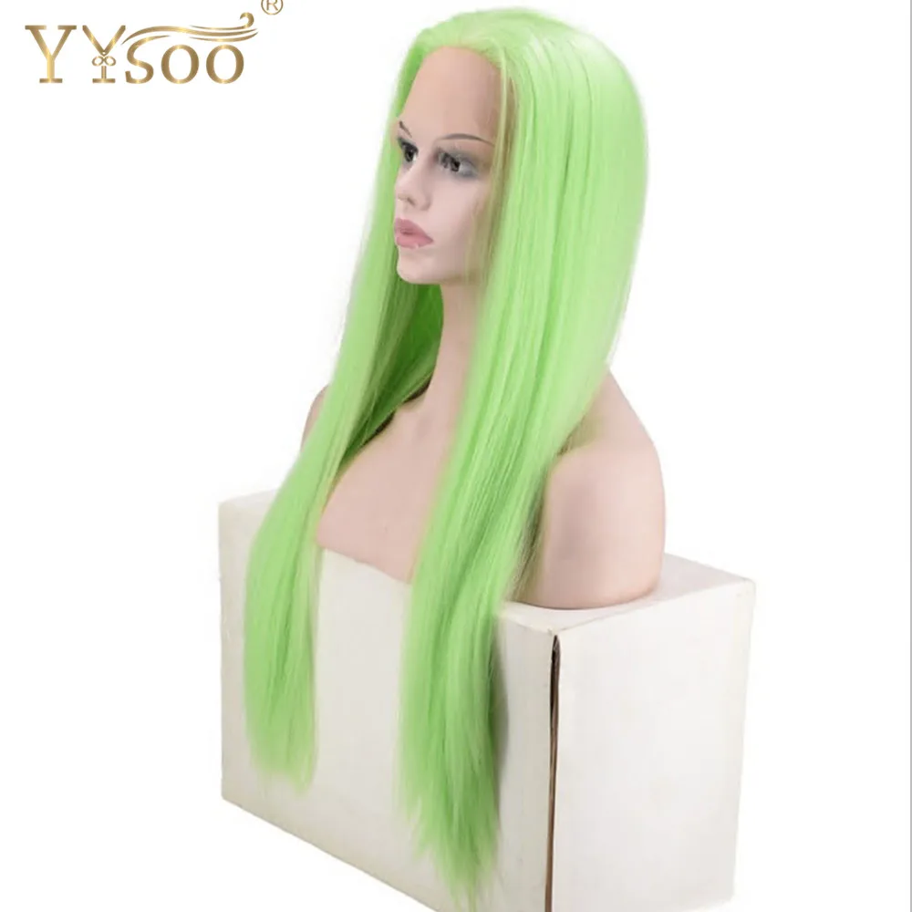 YYsoo, длинный шелковый прямой светильник, зеленый парик, синтетический кружевной передний парик, зеленые парики для женщин
