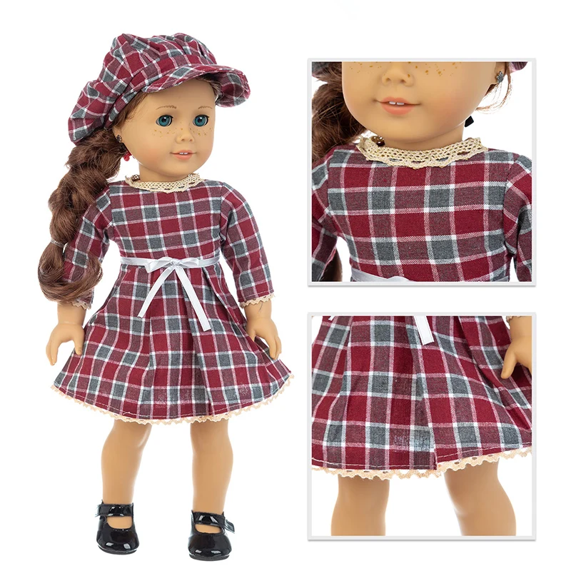 NewHat with red plaid skirt suits Fit For American Girl Doll 18 Inch