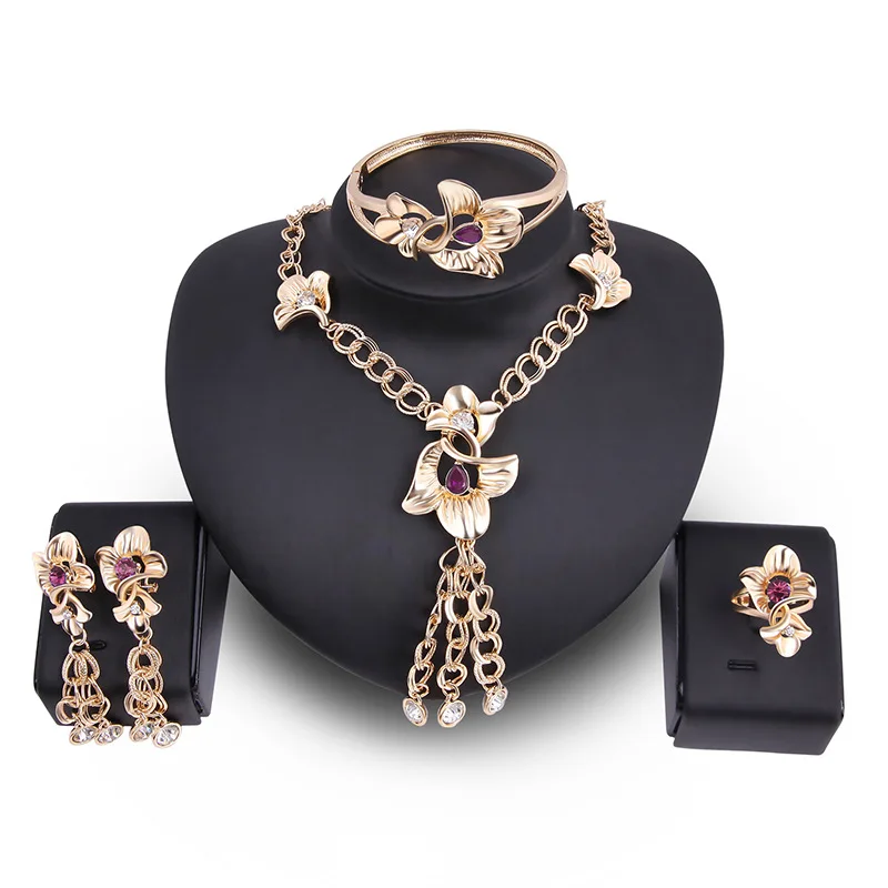 

Europe And America Fashion Gemstone Jewelry Set Bride Dinner Necklace Earrings Jewelry Four-piece Set Manufacturers Direct Selli