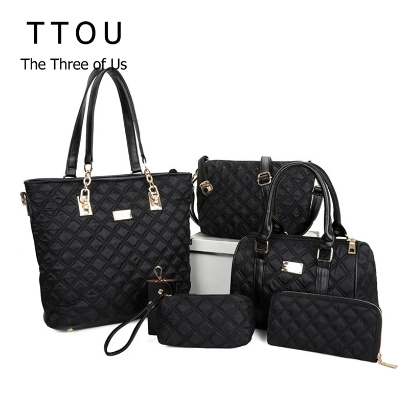 

6 Pcs/Set Women Luxury Oxford Composite Handbag Quilted ShoulderBag Elegant Ladies Messenger Bags Fashion Clutches Wallet TTOS