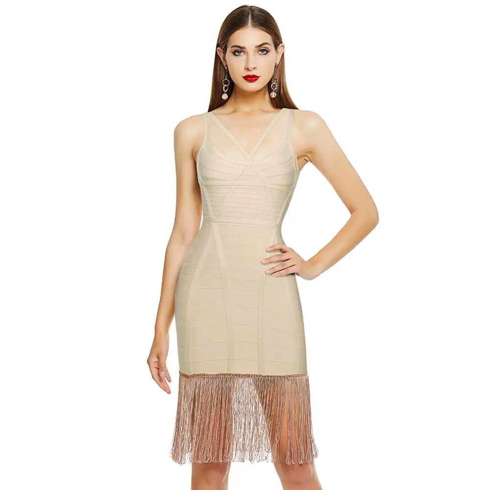 

2020 New Summer Women Sexy Fringe Bandage Dress Vestidos Sexy Sleeveless Tassel Bodycon Long Evening Club Party Dress