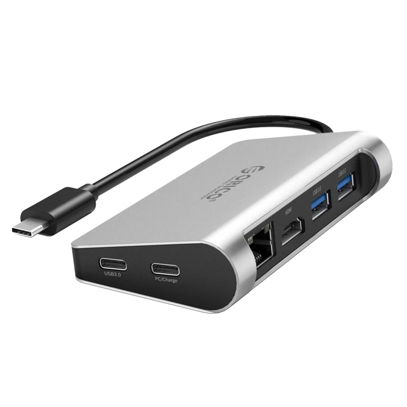 Серебристый Тип-c 3,0 док-станция алюминиевая многофункциональная HDMI/тип-c* 2/Тип-2/RJ45 PD док-станция, CLH-X3 - Цвет: Серебристый