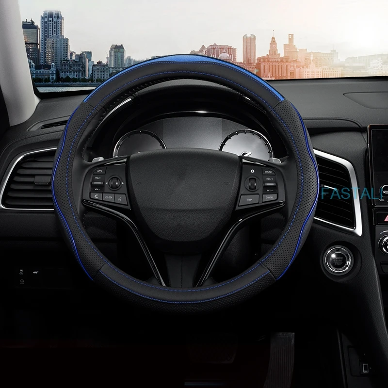 As picture Для Honda FIT JAZZ- кожаный чехол на руль четыре сезона универсальный кожаный чехол на руль Нескользящие автомобильные запчасти - Цвет: As picture