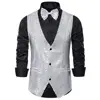 6 Styles Men Wedding Stage Show Gold Shiny Sequins Bow Vest Waistcoat Blue Black Silver Suit Vest Gilet Homme Classic Vests 2Pcs 2