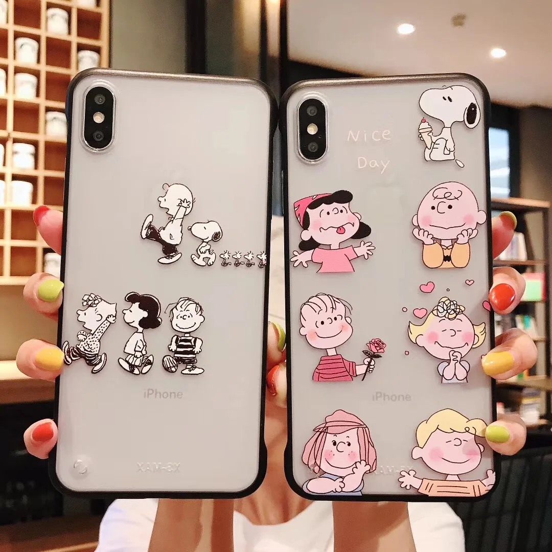 

Cartoon fashion cute Charlie Lucy dog without borderless shell for iPhone11 pro max XS MAX XR 7 8 6Splus feel super strong shell