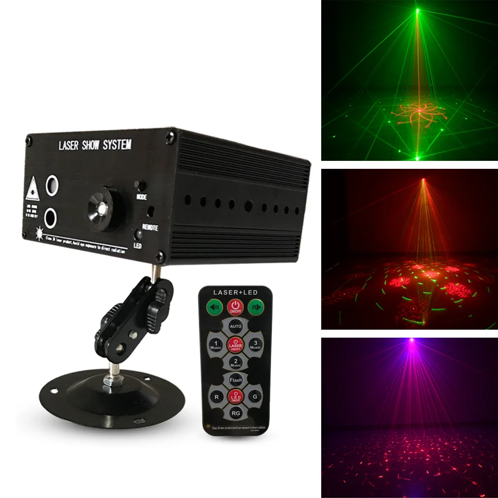 3 Sources Lens 48 Patterns LED Stage Laser Light Sound Activated Auto Red Green Star Laser Projector Spotlight Party Disco Light