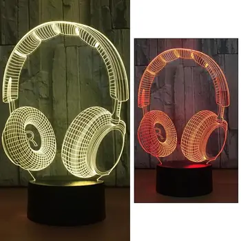 

Music Headphone 3D Desk Light Night Light Bright Touch Control Atmosphere Indoor Lighting Adorable Creative Home Decor