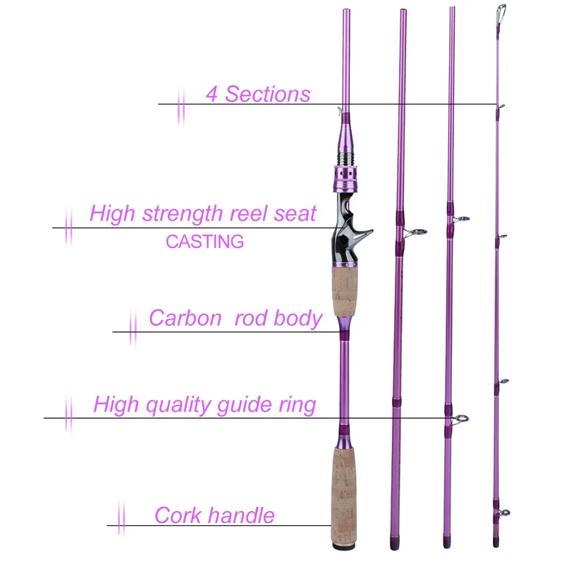 Sougayilang Lure Fishing Rod 2.1M 4 Section Carbon Fiber Fishing Rod 3 Colors Spinning/Casting Travel Rod Fishing Tackle Pesca