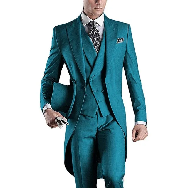 as the image Красочный джентльмен Для мужчин разрез Slim Fit сплошной комплект со смокингом жениха мужской Блейзер Костюмы Свадьба; вечеринка(пиджак+ брюки+ жилет+ галстук-бабочка - Цвет: as the image