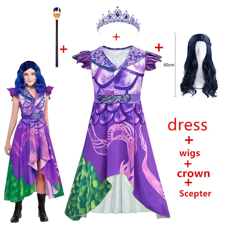 

Child Girls Mal Descendants 3 evie Cosplay Purple Dress Costume 3D Printed Costume Kids adult Halloween party Masquerade clothes