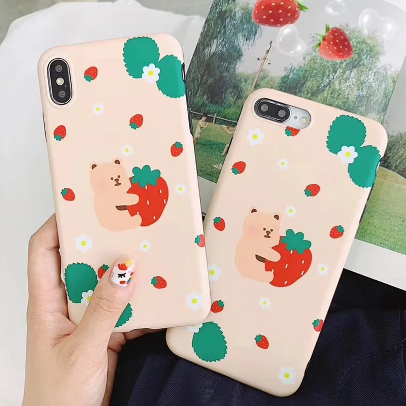 

INS Korea cute candy bear Strawberry matte phone case For iphone Xs MAX XR X 6 6s 7 8 plus super fire soft TPU back cover Fundas