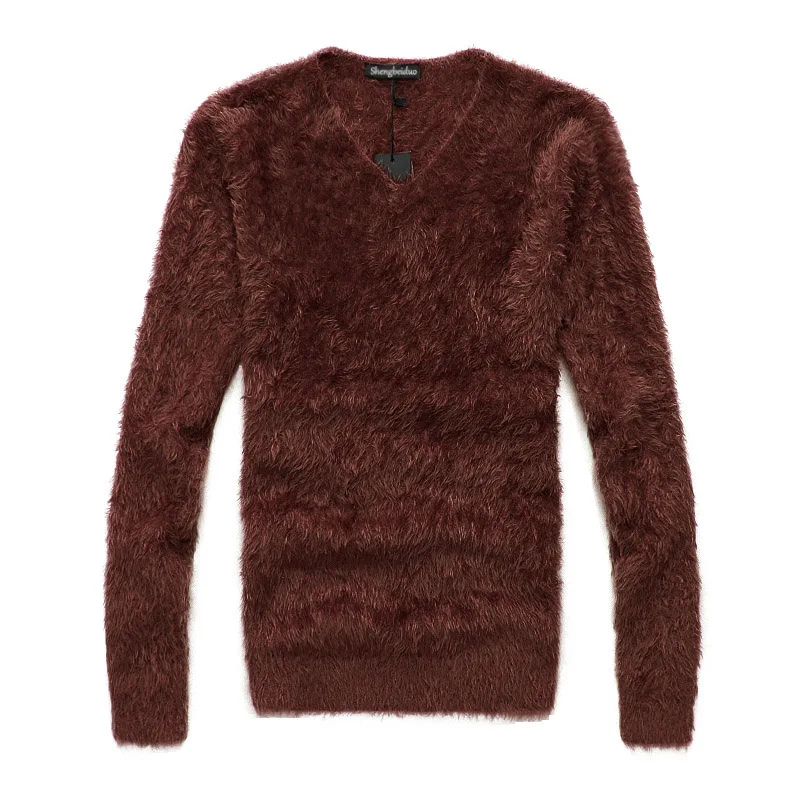 AKSR, мужской зимний свитер, теплый шерстяной вязаный пуловер, мужской джемпер с v-образным вырезом, мохеровый кашемировый свитер, Sueter Hombre Pull Homme - Цвет: V-Coffee