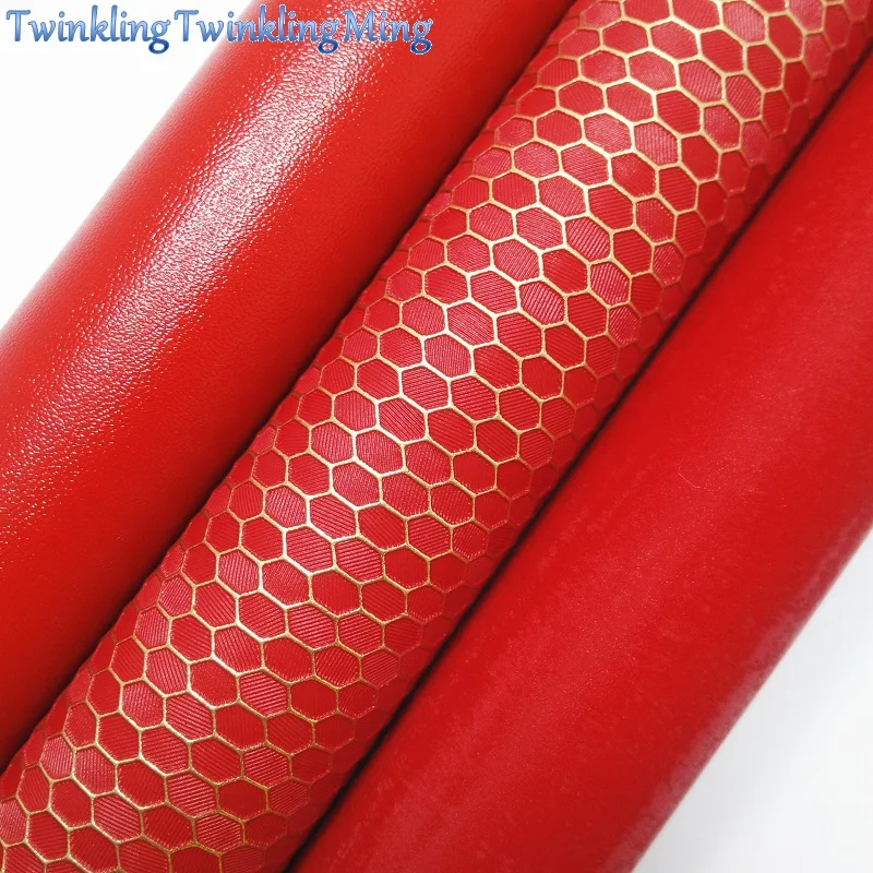 

RED Honeycomb Fabirc, Faux Leather Fabric, Plaid Synthetic Leather Fabric Sheets For Bow A4 8"x11"Twinkling Ming XM474