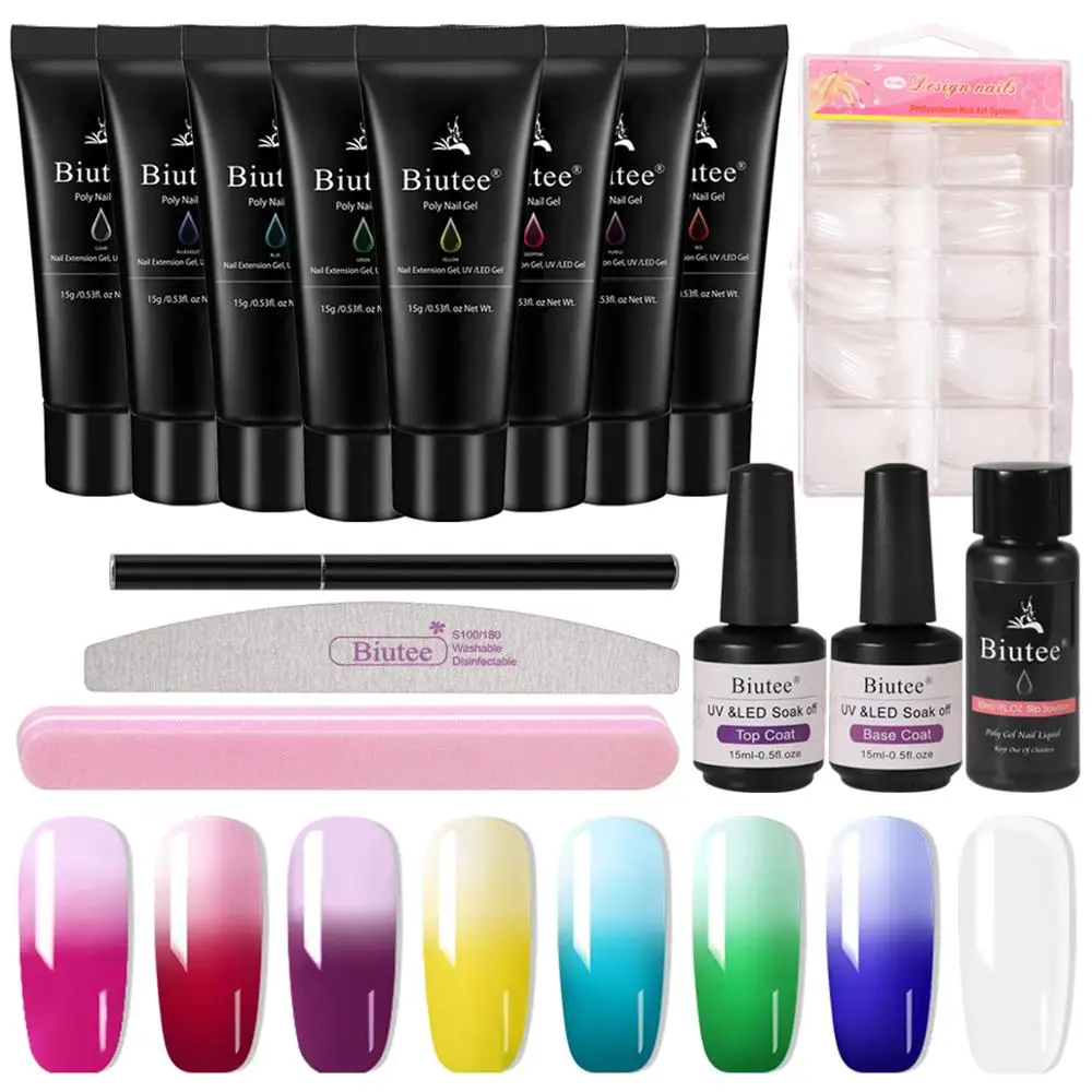 

Biutee Thermal Poly Nail Gel Polish Kit Crystal 15ML Extension Polygel Color Changing Acrylic Poly Gel Nail Quick Building Kits