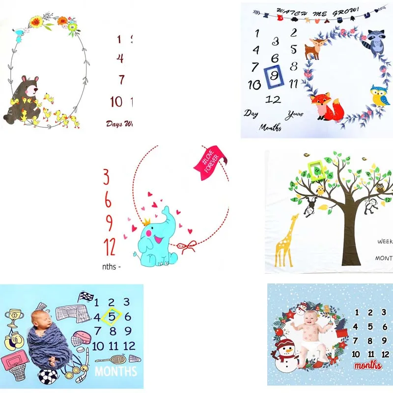 

Monthly Baby Milestone Blanket Newborn Photo Background Props Reusable Infant Baby Swaddling Blanket for Photography