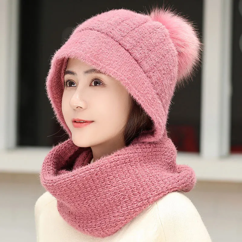 

winter two-piece woolen knitting hat scarf sets warm neck muffler star beanie collar suits girls head wear accessories