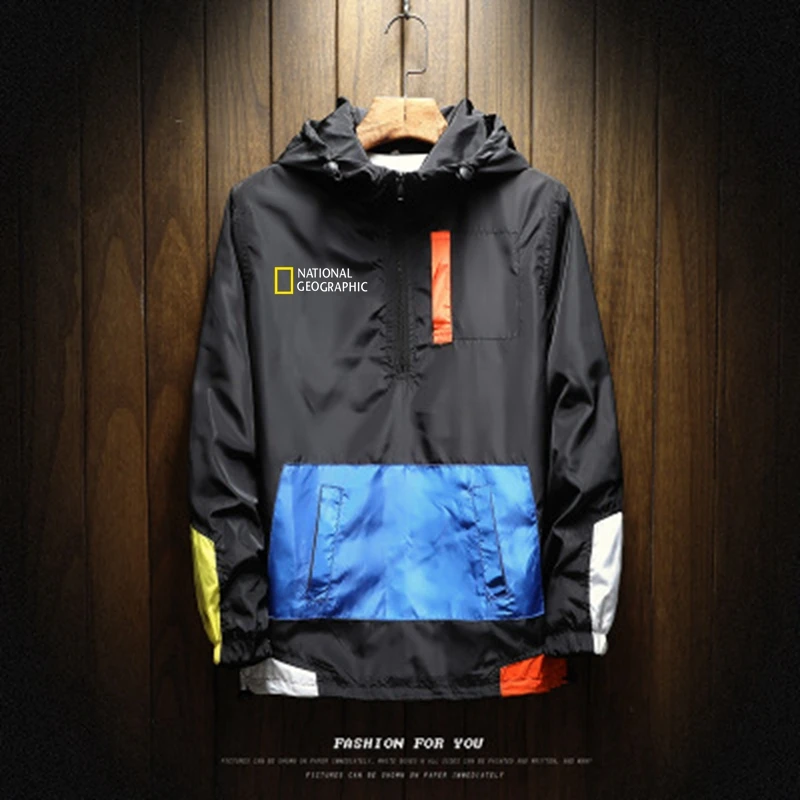 2021 New Mens Spring Autumn Jacket Zipper Casual Hooded Bomber Jakcet Fashion Patchwork Windbreaker Jacket Men Coat Clothing