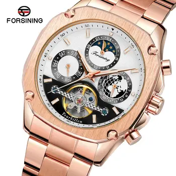 

Forsining Brand Mens Watches Unique Design Automatic Mechanical Wristwatches Tourbillon Angalog Dial Stainless Steel Male Clock