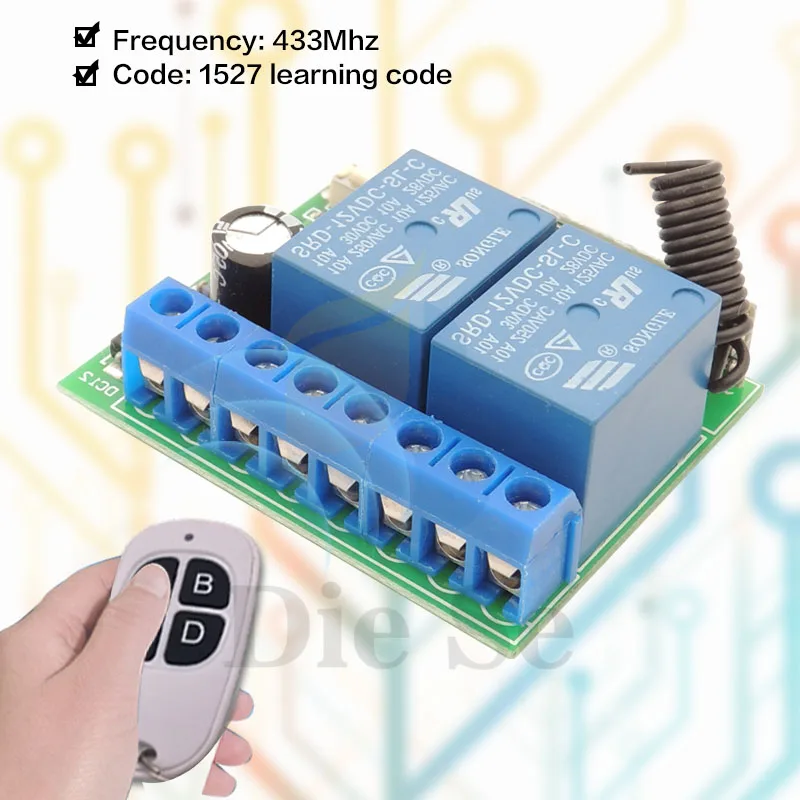 DC12V 10Amp 2 банды 433 МГц РЧ пульт дистанционного управления беспроводной приемник релейная плата и брелоки для гаража \ Электрический дверной переключатель
