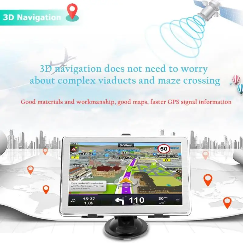  7 Inch Touchscreen Ultra Dünne Auto Lkw GPS Navigation System FM Sender Nordamerika/Europa/Australi