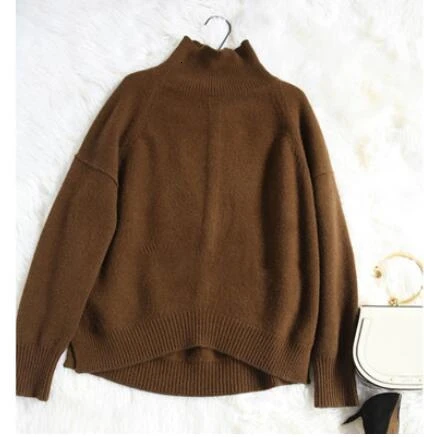 Autumn and winter new pregnant sweater female high collar pullover loose pregnant women thick section short sweater - Цвет: caramel