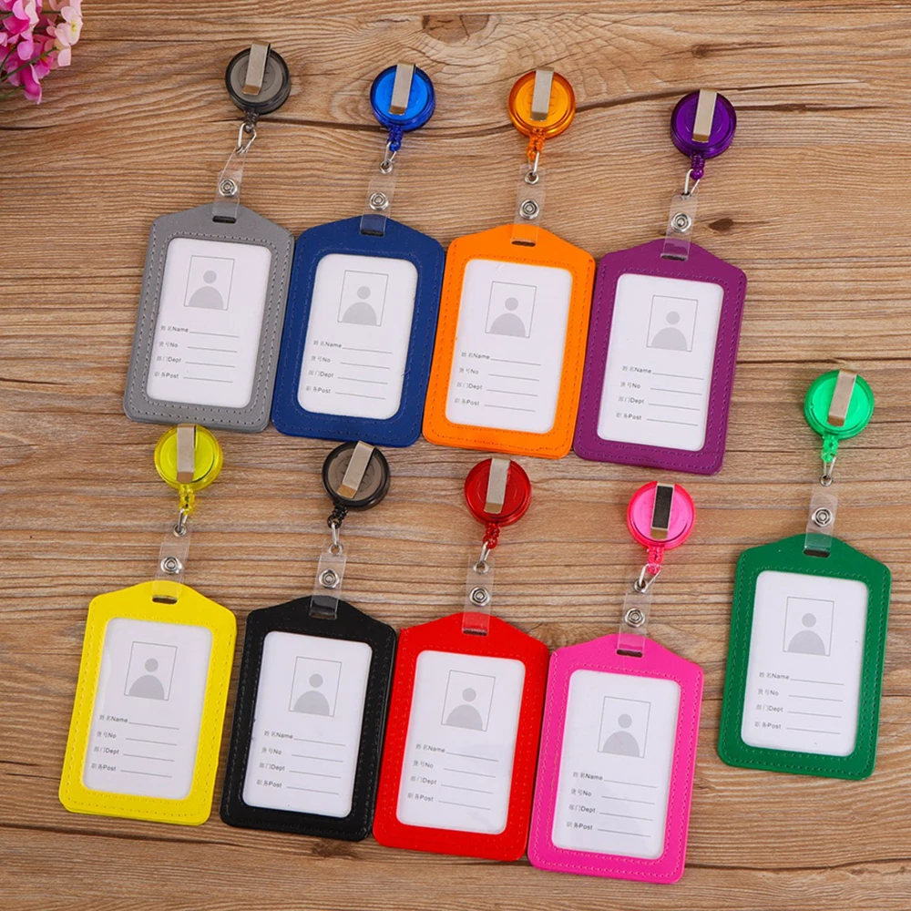 Protective-Shell Badge Credit-Card-Holders Bank Yellow/blue 1PC with Retractable Reel