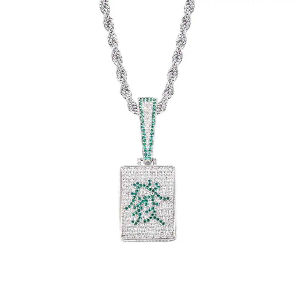 Iced Out кубический циркон Bling китайский фа Маджонг ожерелье и кулон для мужчин и женщин хип хоп ювелирные изделия ожерелья из кубического диоксида циркония для подарков - Окраска металла: silver