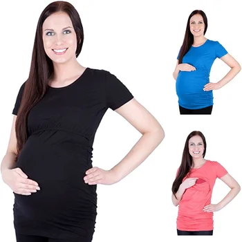 

Mother Multi-functional Breast-feeding T-shirts Summer Women's Solid Color Stitching Clothing