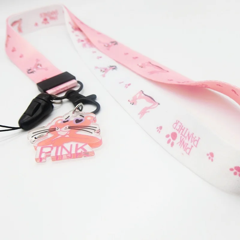 Pink Panther Phone Charm Cute Lanyard for keys Card Neck Holder Hang Rope Neck Strap Mobile Straps Keychain Lanyards Handykette