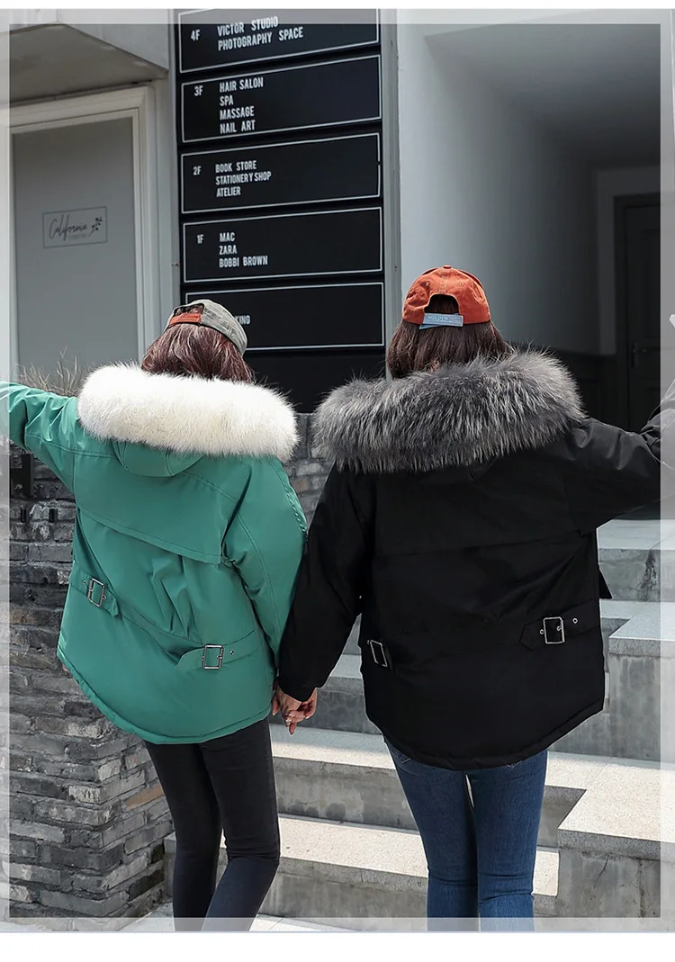 Photo Shoot Short Large Fur Collar down Jacket Female Winter Loose Fashion Short-height Best Friend Thick Versatile Cotton Overc