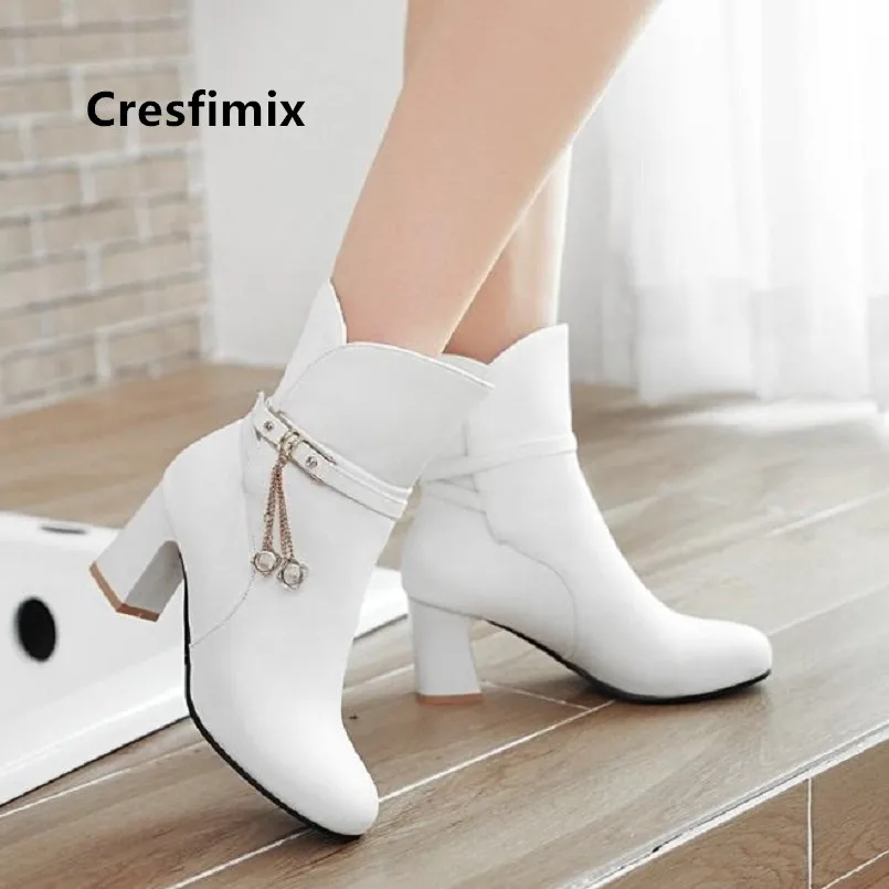 

Cresfimix Botas Femininas Women Fashion White High Quality Boots Ladies Classic High Heel Winter Boots Black Autumn Boots B6039