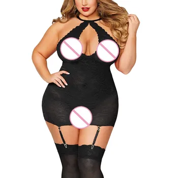 

Plus Size Sexy Lingerie Erotic Babydoll Underwear Women's Black Lace Nightdress Large Size Costumes Sleepwear Dress for girl #P3