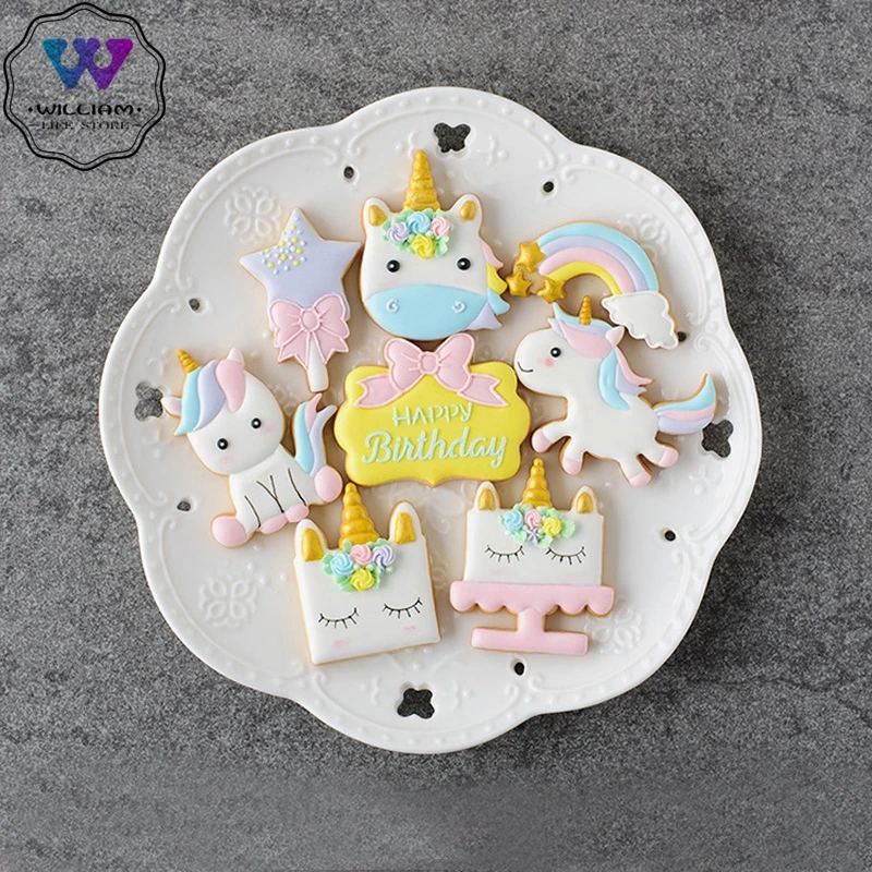 

8pcs/set Cute Innovative Unicorn Cookie Cutter DIY Fondant Chocolate Cake Embossing Stencil Mold Biscuit Mold Baking Tool